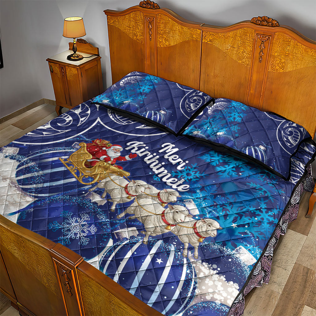 New Zealand Christmas In July Quilt Bed Set Funny Santa Sheep Meri Kirihimete Blue