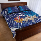 New Zealand Christmas In July Quilt Bed Set Funny Santa Sheep Meri Kirihimete Blue