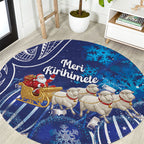 New Zealand Christmas In July Round Carpet Funny Santa Sheep Meri Kirihimete Blue