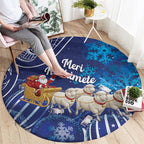 New Zealand Christmas In July Round Carpet Funny Santa Sheep Meri Kirihimete Blue