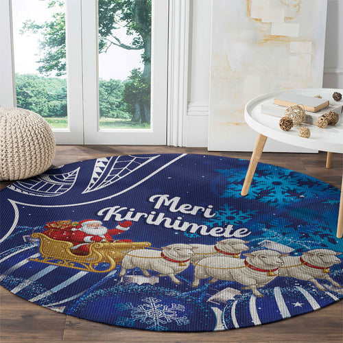 New Zealand Christmas In July Round Carpet Funny Santa Sheep Meri Kirihimete Blue