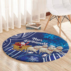 New Zealand Christmas In July Round Carpet Funny Santa Sheep Meri Kirihimete Blue