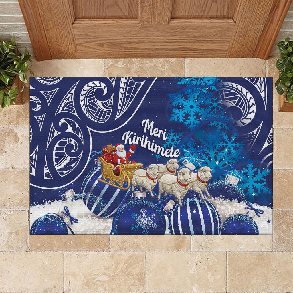 New Zealand Christmas In July Rubber Doormat Funny Santa Sheep Meri Kirihimete Blue