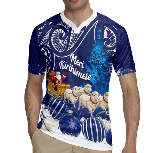 New Zealand Christmas In July Personalised Rugby Jersey Funny Santa Sheep Meri Kirihimete Blue