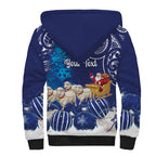 New Zealand Christmas In July Personalised Sherpa Hoodie Funny Santa Sheep Meri Kirihimete Blue