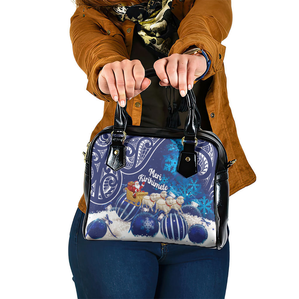 New Zealand Christmas In July Shoulder Handbag Funny Santa Sheep Meri Kirihimete Blue