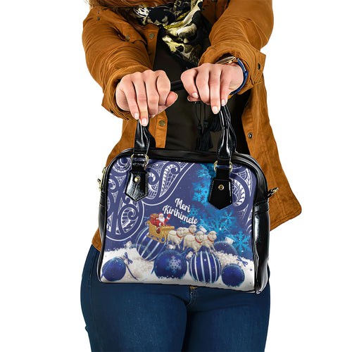 New Zealand Christmas In July Shoulder Handbag Funny Santa Sheep Meri Kirihimete Blue