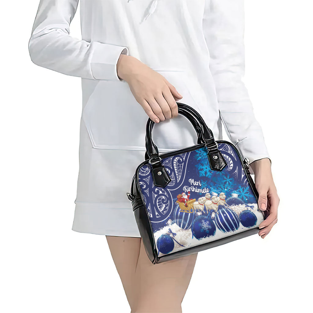 New Zealand Christmas In July Shoulder Handbag Funny Santa Sheep Meri Kirihimete Blue