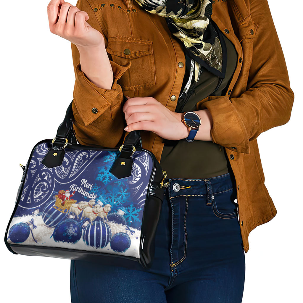 New Zealand Christmas In July Shoulder Handbag Funny Santa Sheep Meri Kirihimete Blue