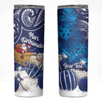 New Zealand Christmas In July Personalised Skinny Tumbler Funny Santa Sheep Meri Kirihimete Blue