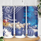 New Zealand Christmas In July Personalised Skinny Tumbler Funny Santa Sheep Meri Kirihimete Blue