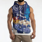 New Zealand Christmas In July Personalised Sleeveless Hoodie Funny Santa Sheep Meri Kirihimete Blue