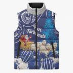New Zealand Christmas In July Personalised Sleeveless Puffer Jacket Funny Santa Sheep Meri Kirihimete Blue