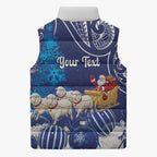 New Zealand Christmas In July Personalised Sleeveless Puffer Jacket Funny Santa Sheep Meri Kirihimete Blue
