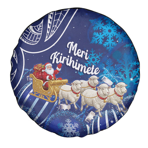 New Zealand Christmas In July Spare Tire Cover Funny Santa Sheep Meri Kirihimete Blue