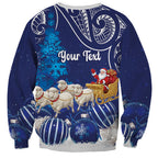 New Zealand Christmas In July Personalised Sweatshirt Funny Santa Sheep Meri Kirihimete Blue