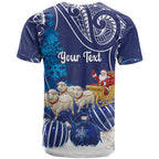 New Zealand Christmas In July Personalised T Shirt Funny Santa Sheep Meri Kirihimete Blue