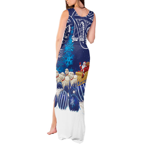 New Zealand Christmas In July Personalised Tank Maxi Dress Funny Santa Sheep Meri Kirihimete Blue