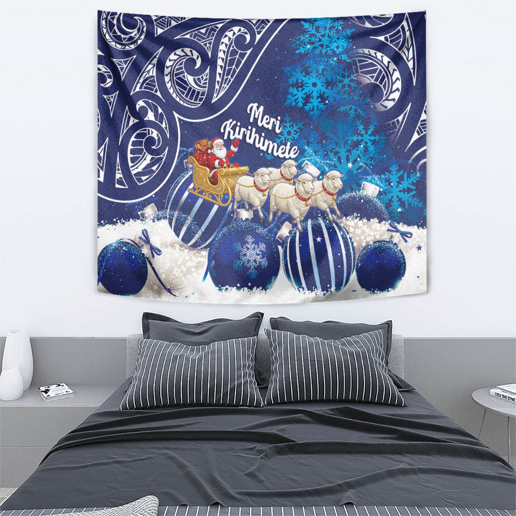 New Zealand Christmas In July Tapestry Funny Santa Sheep Meri Kirihimete Blue