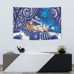 New Zealand Christmas In July Tapestry Funny Santa Sheep Meri Kirihimete Blue