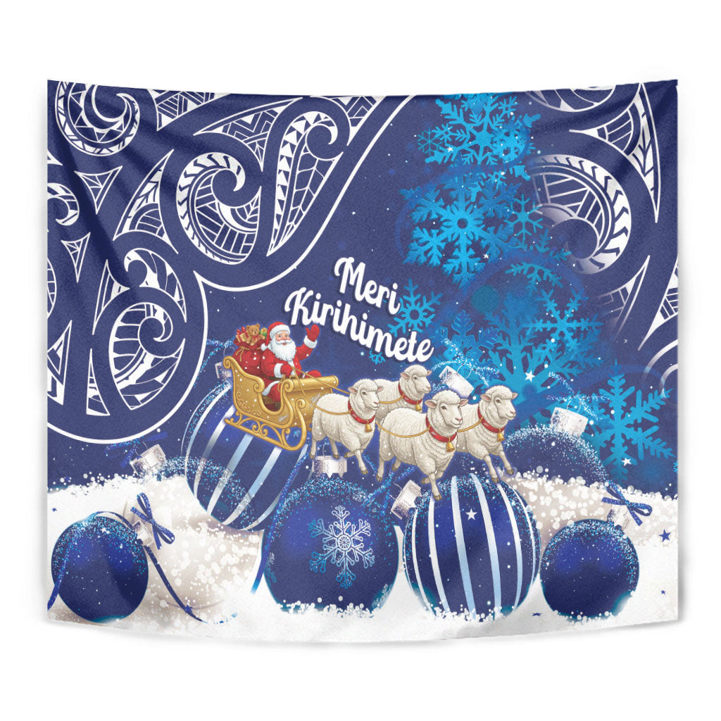 New Zealand Christmas In July Tapestry Funny Santa Sheep Meri Kirihimete Blue