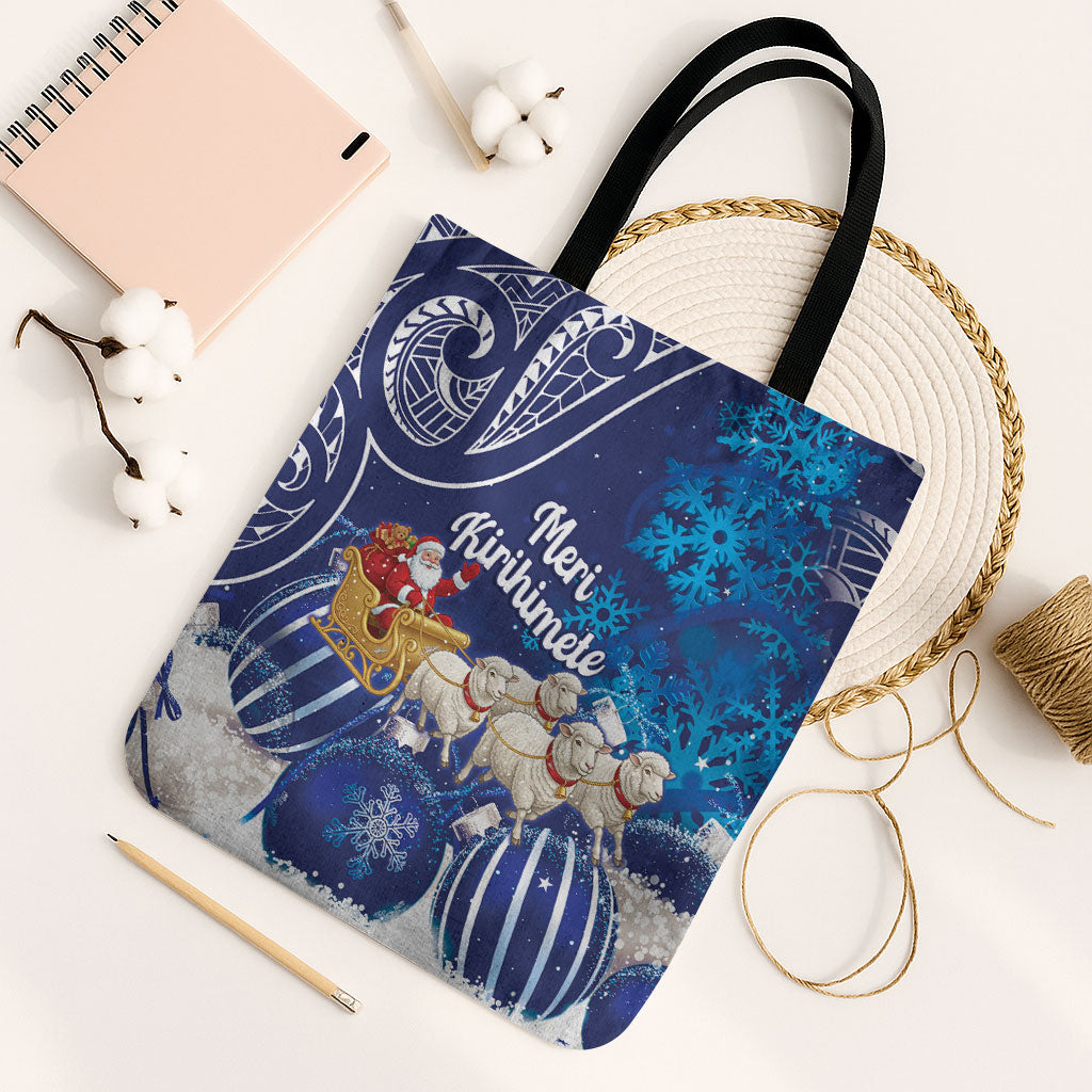 New Zealand Christmas In July Tote Bag Funny Santa Sheep Meri Kirihimete Blue