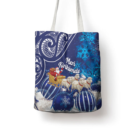 New Zealand Christmas In July Tote Bag Funny Santa Sheep Meri Kirihimete Blue