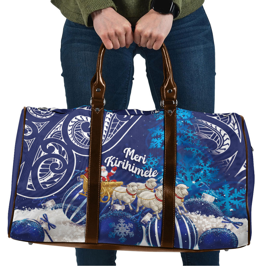 New Zealand Christmas In July Travel Bag Funny Santa Sheep Meri Kirihimete Blue