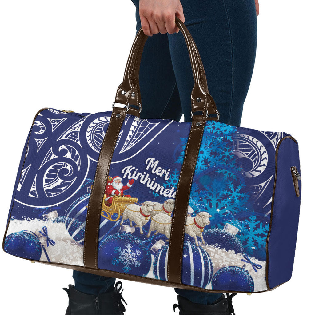 New Zealand Christmas In July Travel Bag Funny Santa Sheep Meri Kirihimete Blue