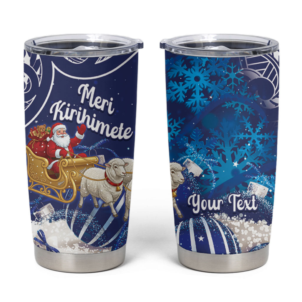 New Zealand Christmas In July Personalised Tumbler Cup Funny Santa Sheep Meri Kirihimete Blue