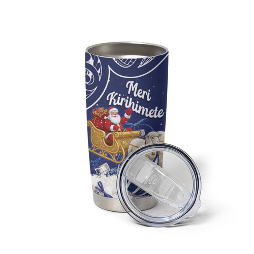 New Zealand Christmas In July Personalised Tumbler Cup Funny Santa Sheep Meri Kirihimete Blue