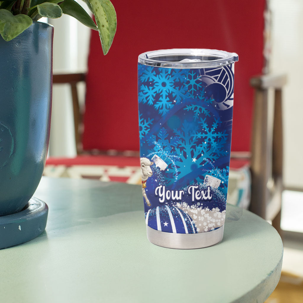 New Zealand Christmas In July Personalised Tumbler Cup Funny Santa Sheep Meri Kirihimete Blue