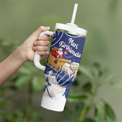New Zealand Christmas In July Personalised Tumbler With Handle Funny Santa Sheep Meri Kirihimete Blue