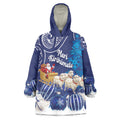 New Zealand Christmas In July Personalised Wearable Blanket Hoodie Funny Santa Sheep Meri Kirihimete Blue