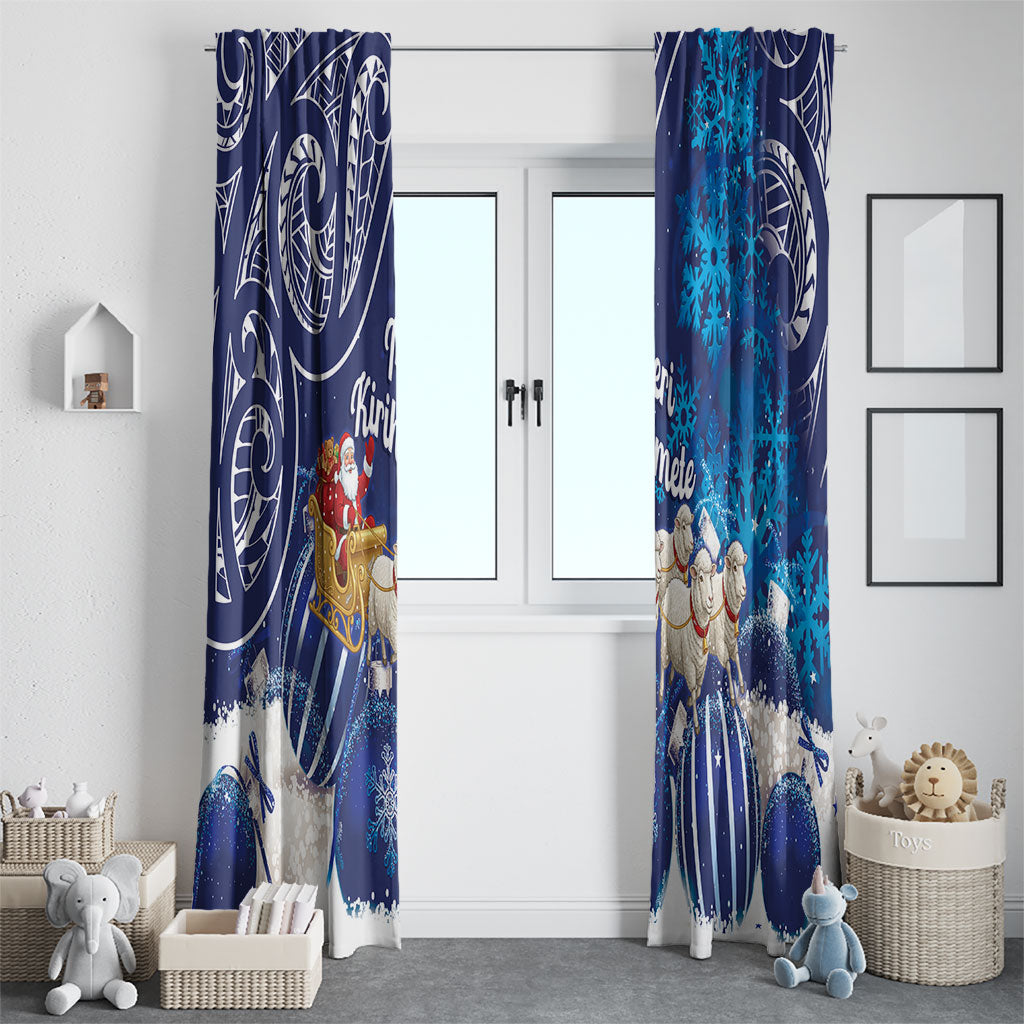 New Zealand Christmas In July Window Curtain Funny Santa Sheep Meri Kirihimete Blue