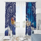 New Zealand Christmas In July Window Curtain Funny Santa Sheep Meri Kirihimete Blue