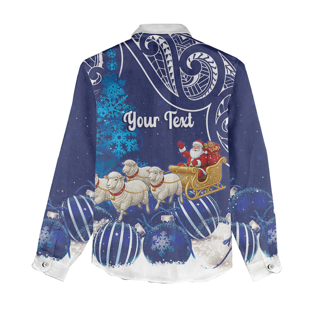 New Zealand Christmas In July Personalised Women Casual Shirt Funny Santa Sheep Meri Kirihimete Blue