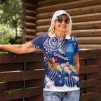 New Zealand Christmas In July Personalised Women Polo Shirt Funny Santa Sheep Meri Kirihimete Blue