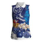 New Zealand Christmas In July Personalised Women Sleeveless Polo Shirt Funny Santa Sheep Meri Kirihimete Blue