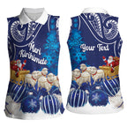New Zealand Christmas In July Personalised Women Sleeveless Polo Shirt Funny Santa Sheep Meri Kirihimete Blue