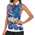New Zealand Christmas In July Personalised Women Sleeveless Polo Shirt Funny Santa Sheep Meri Kirihimete Blue