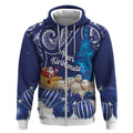 New Zealand Christmas In July Personalised Zip Hoodie Funny Santa Sheep Meri Kirihimete Blue