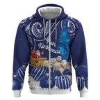New Zealand Christmas In July Personalised Zip Hoodie Funny Santa Sheep Meri Kirihimete Blue