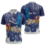 New Zealand Christmas In July Personalised Zipper Polo Shirt Funny Santa Sheep Meri Kirihimete Blue