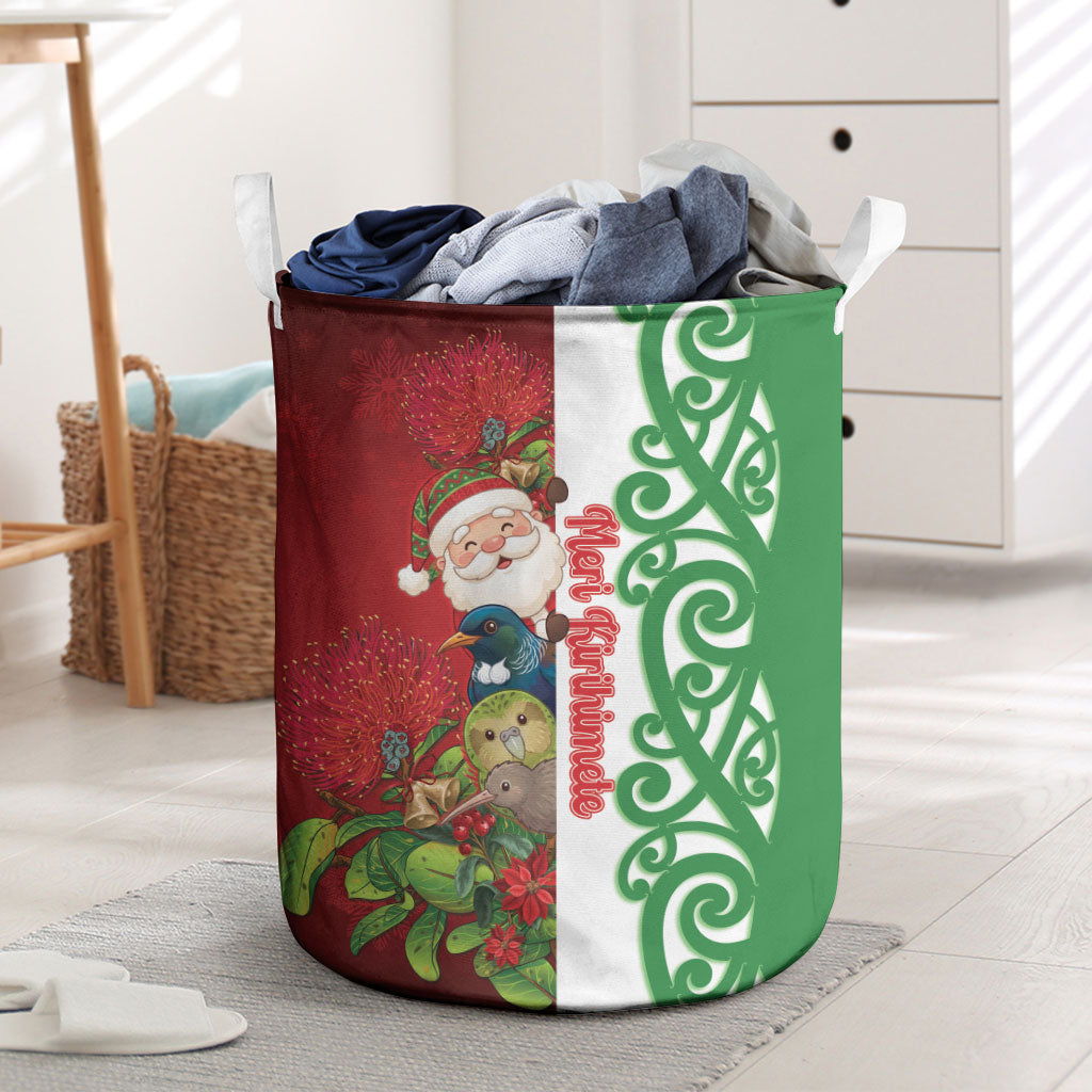 Meri Kirihimete New Zealand Laundry Basket Cute Santa NZ Animals and Pohutukawa