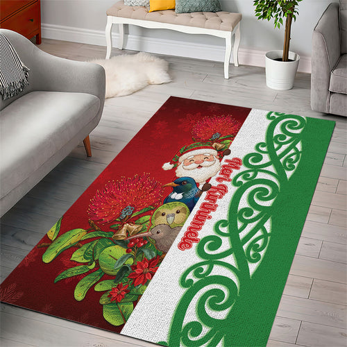 Meri Kirihimete New Zealand Area Rug Cute Santa NZ Animals and Pohutukawa