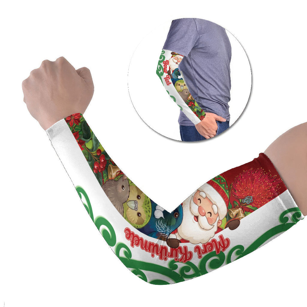 Meri Kirihimete New Zealand Personalised Arm Sleeves Cute Santa NZ Animals and Pohutukawa