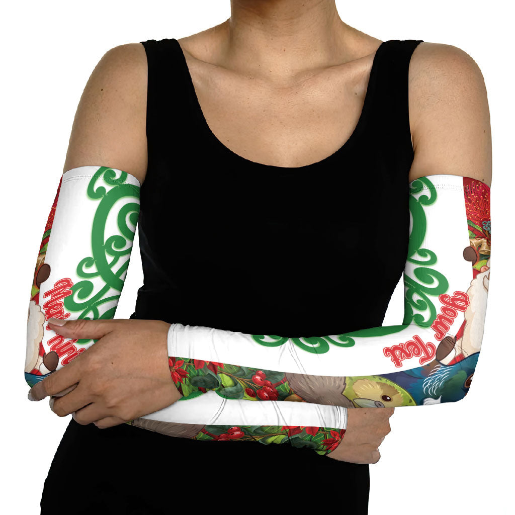 Meri Kirihimete New Zealand Personalised Arm Sleeves Cute Santa NZ Animals and Pohutukawa