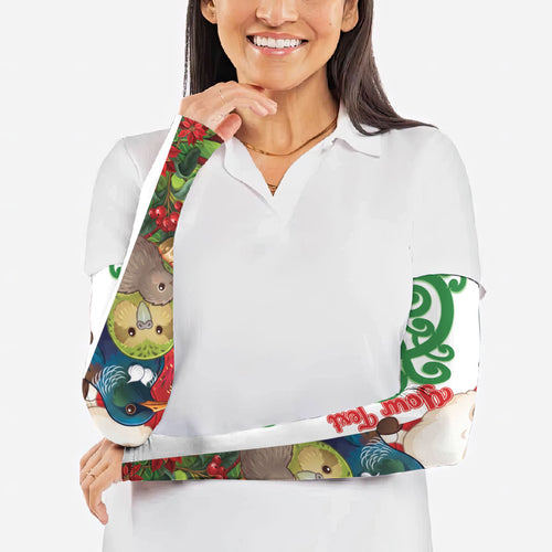 Meri Kirihimete New Zealand Personalised Arm Sleeves Cute Santa NZ Animals and Pohutukawa