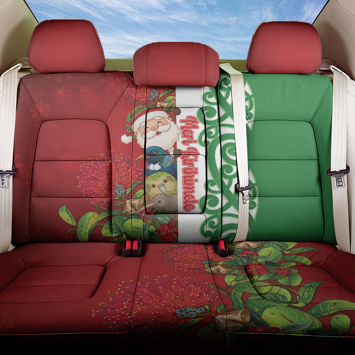 Meri Kirihimete New Zealand Back Car Seat Cover Cute Santa NZ Animals and Pohutukawa